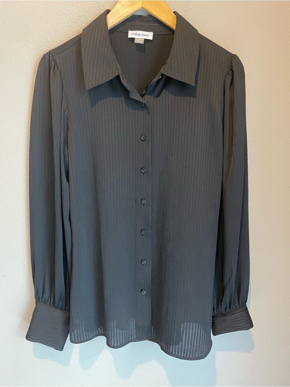 Calvin Klein Black Long-Sleeve Button-Up Blouse NWT